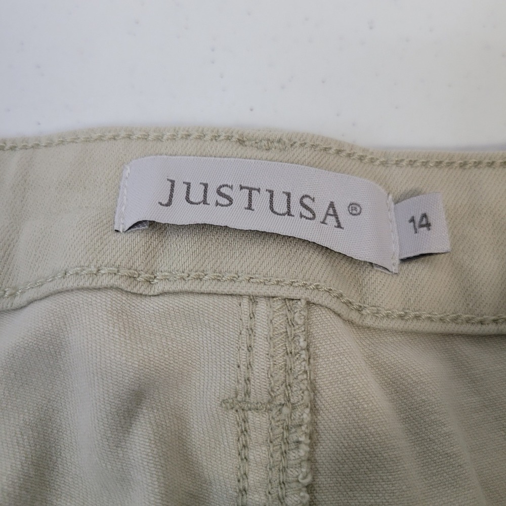 JUSTUSA Womens Size 14 Khaki Tan‎ Flare Leg Raw Hem Denim Jeans JP180-PSY - Picture 6 of 11